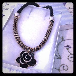 Black rhinestone enamel necklace